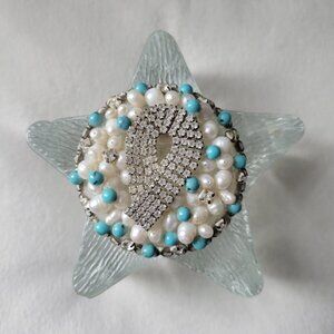 Heavy Vintage Glass Starfish Embellished Trinket Holder